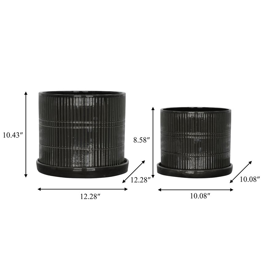 Sagebrook™ 10"/12" Textured Planters With Saucer (Set Of 2) - Black