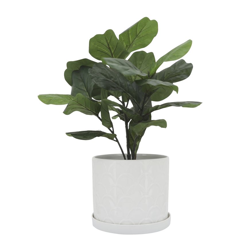 Sagebrook 10"/12" Scaly Planters With Saucer (Set Of 2) - White