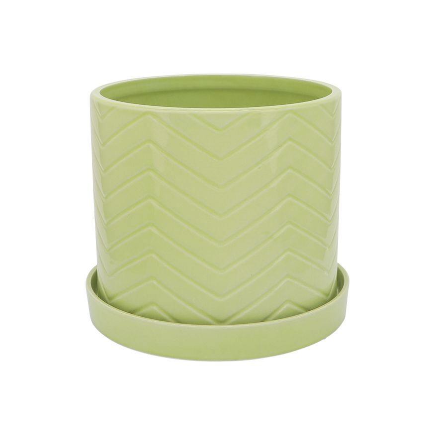 Sagebrook 10"/12" Chevron Planters With Saucer (Set Of 2) - Green