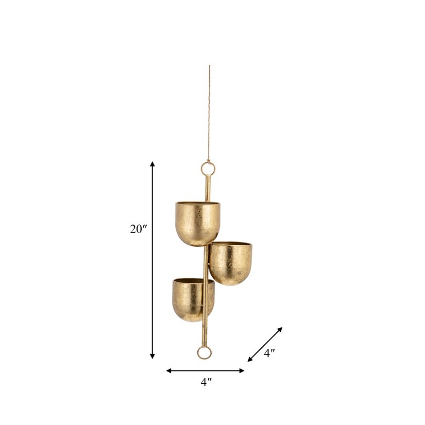 Sagebrook 4" Metal 3-Hanging Planters - Gold