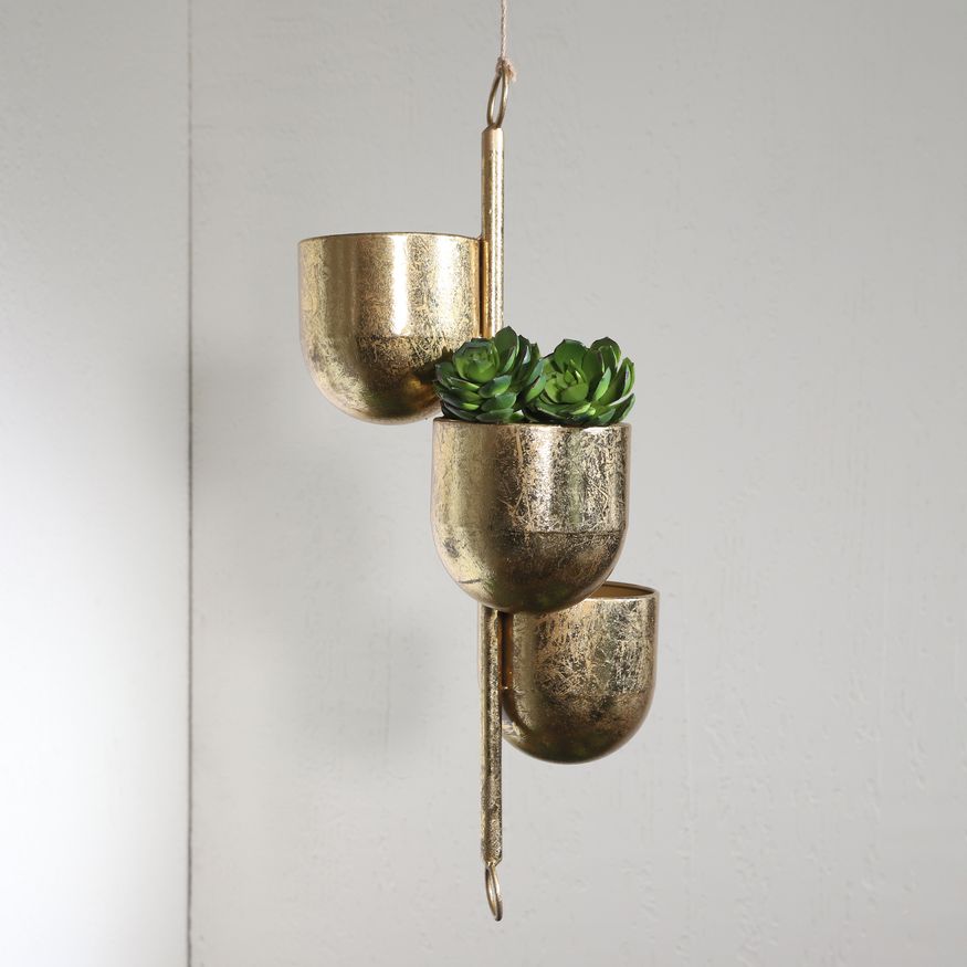 Sagebrook 4" Metal 3-Hanging Planters - Gold