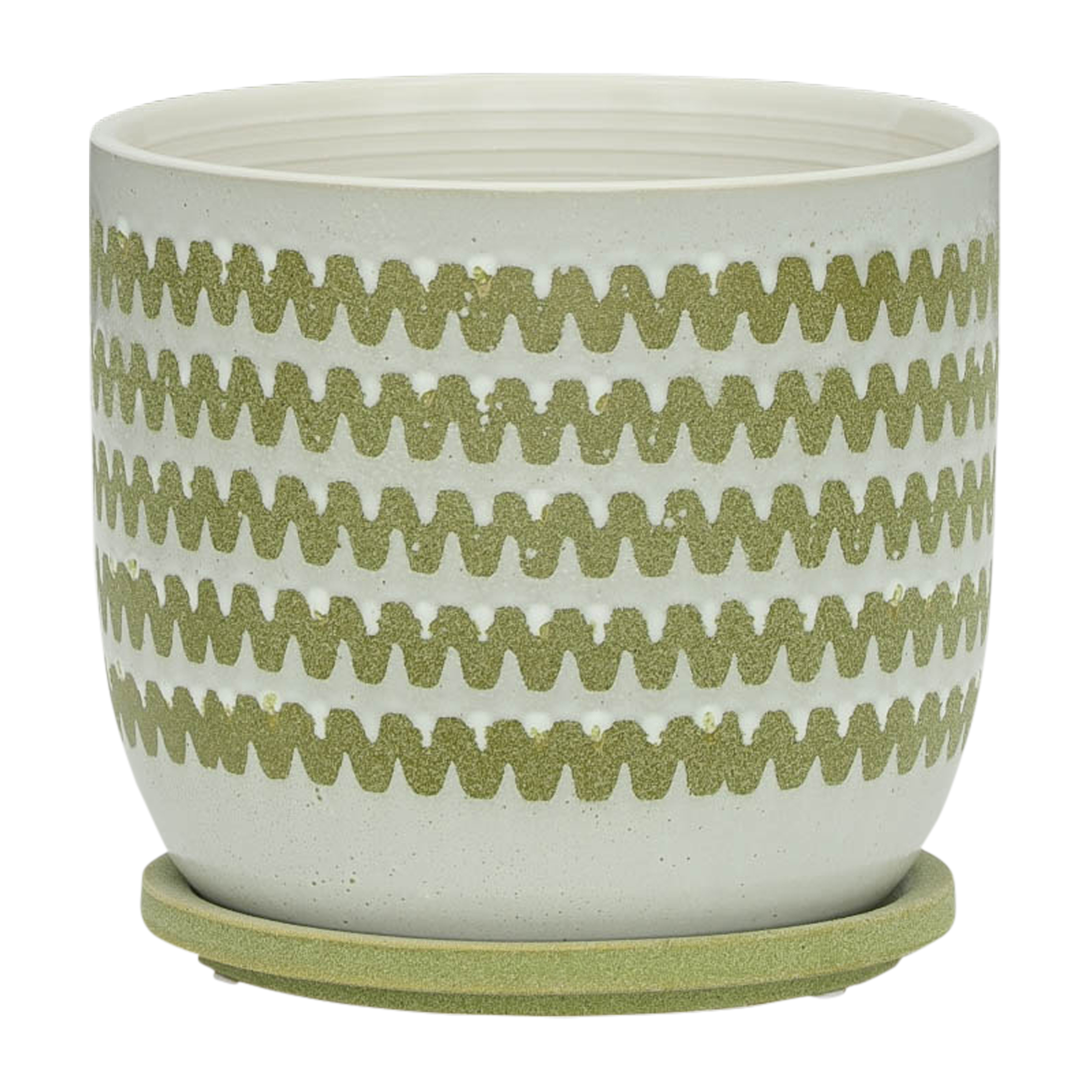 Sagebrook 8" Ceramic Zig-zag Planter with Saucer - Olive