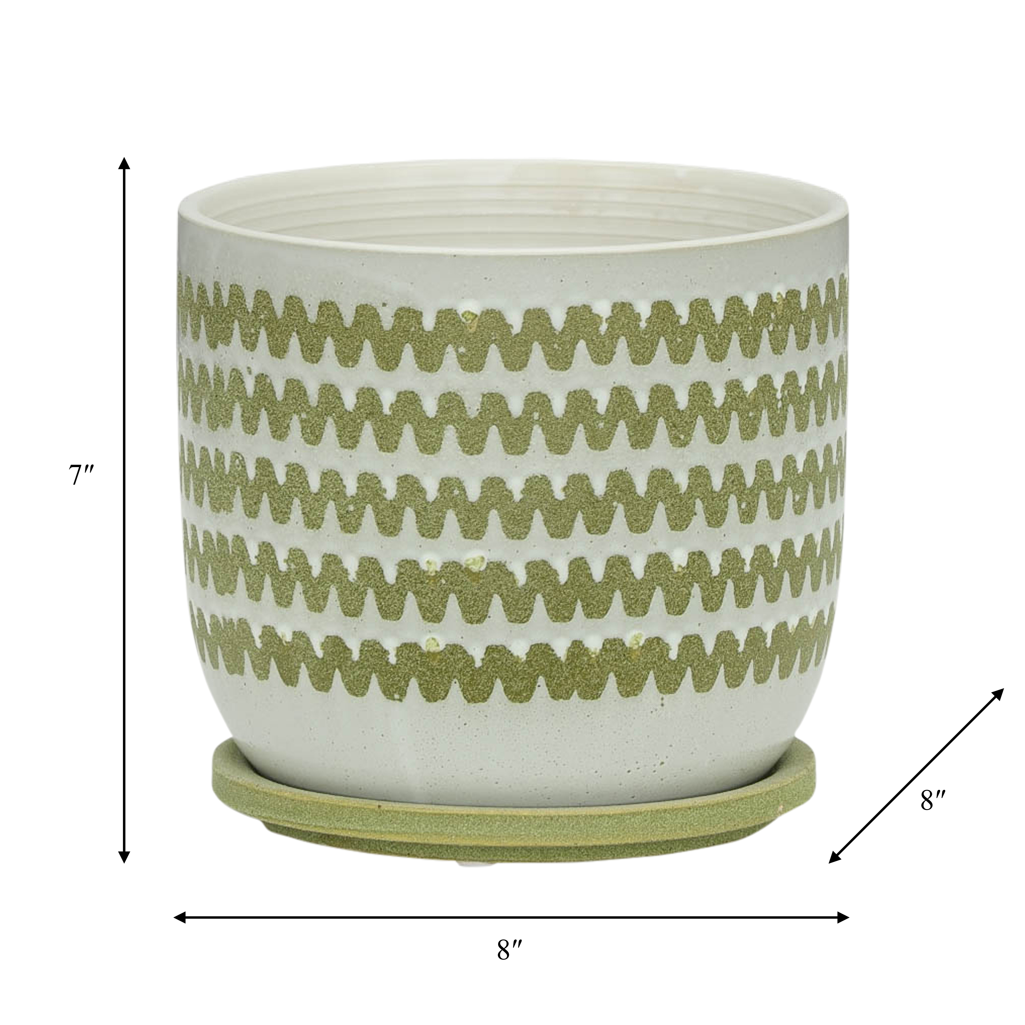 Sagebrook 8" Ceramic Zig-zag Planter with Saucer - Olive