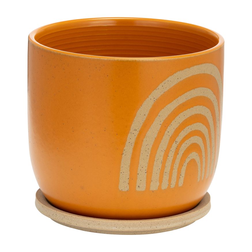 Sagebrook 8" Ceramic Arch Planter with Saucer - Orange