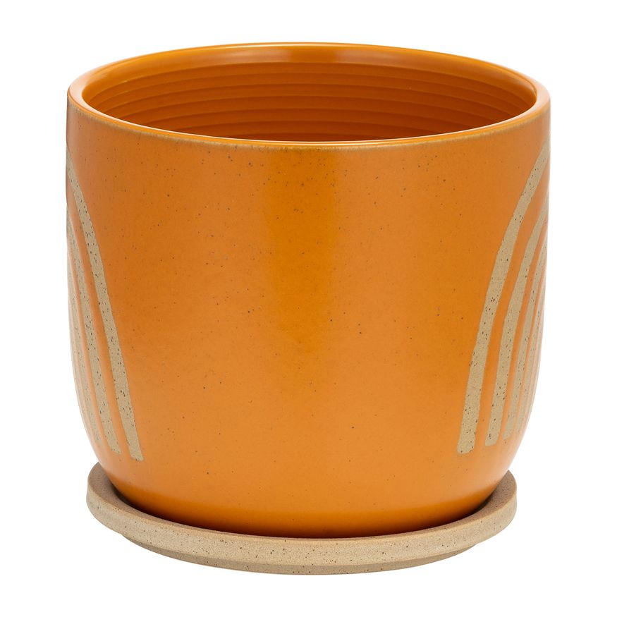 Sagebrook 8" Ceramic Arch Planter with Saucer - Orange