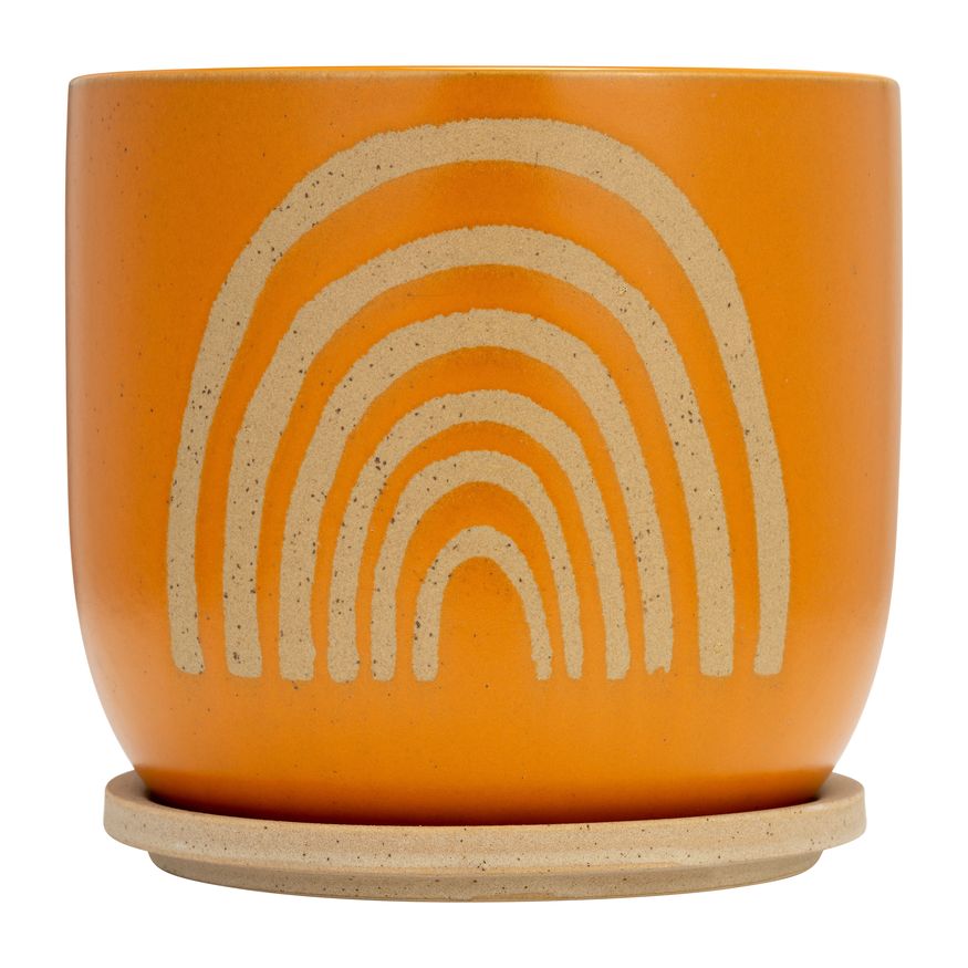 Sagebrook 8" Ceramic Arch Planter with Saucer - Orange