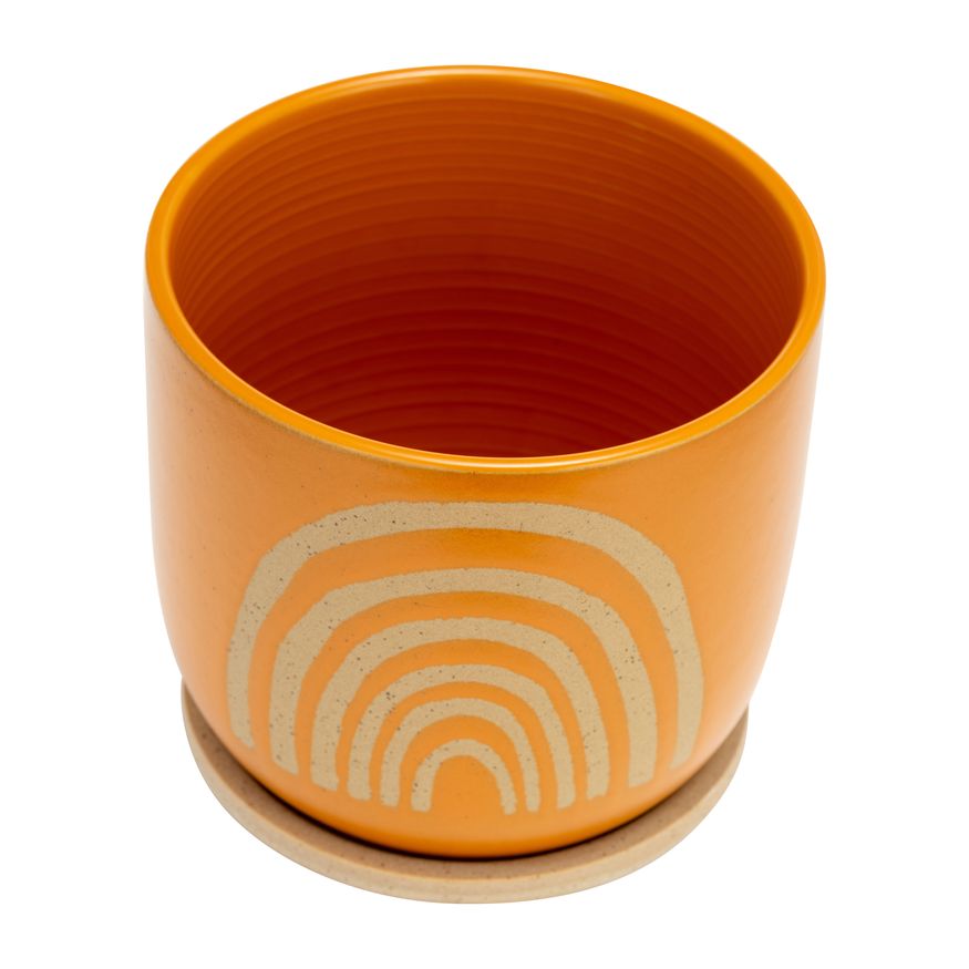 Sagebrook 8" Ceramic Arch Planter with Saucer - Orange