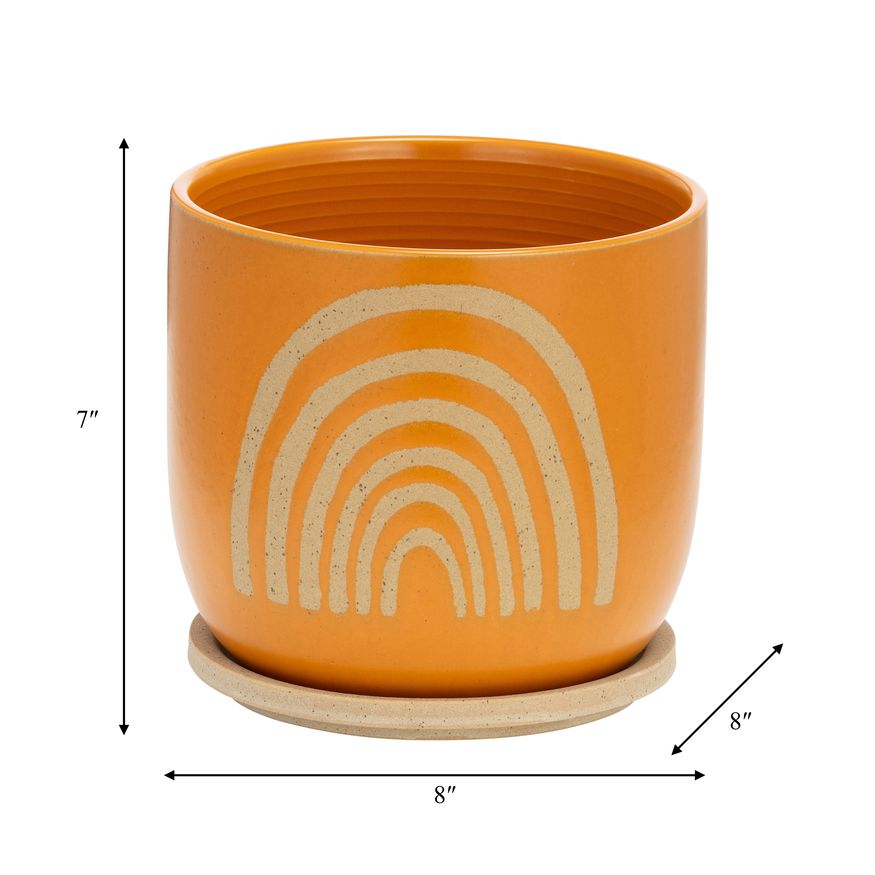 Sagebrook 8" Ceramic Arch Planter with Saucer - Orange