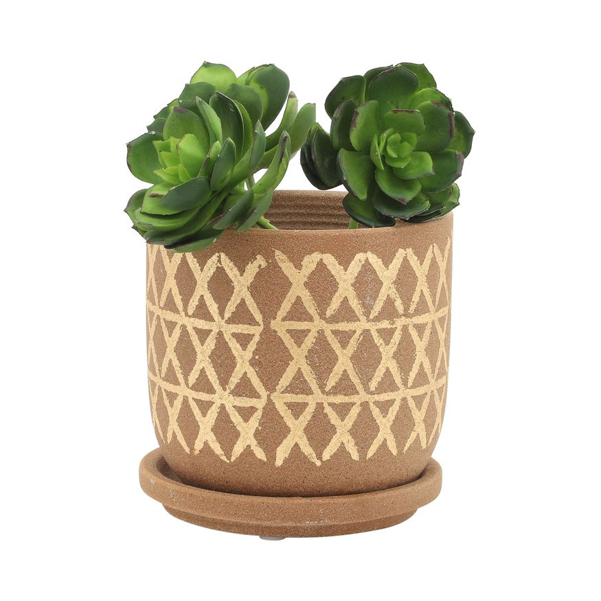 Sagebrook 5"/6" Cross Planters With Saucer (Set Of 2) - Tan