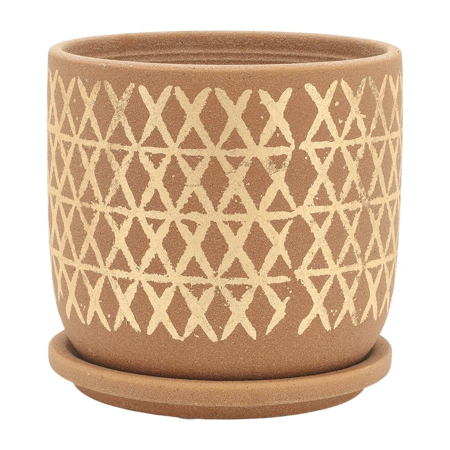 Sagebrook 5"/6" Cross Planters With Saucer (Set Of 2) - Tan