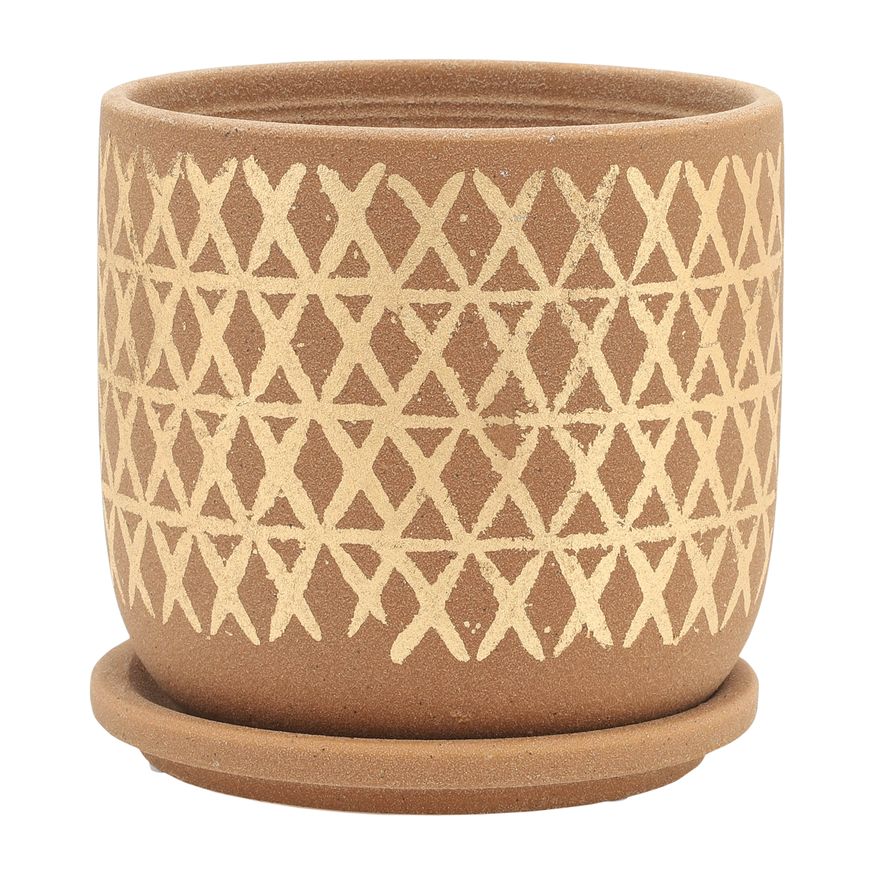 Sagebrook 5"/6" Cross Planters With Saucer (Set Of 2) - Tan