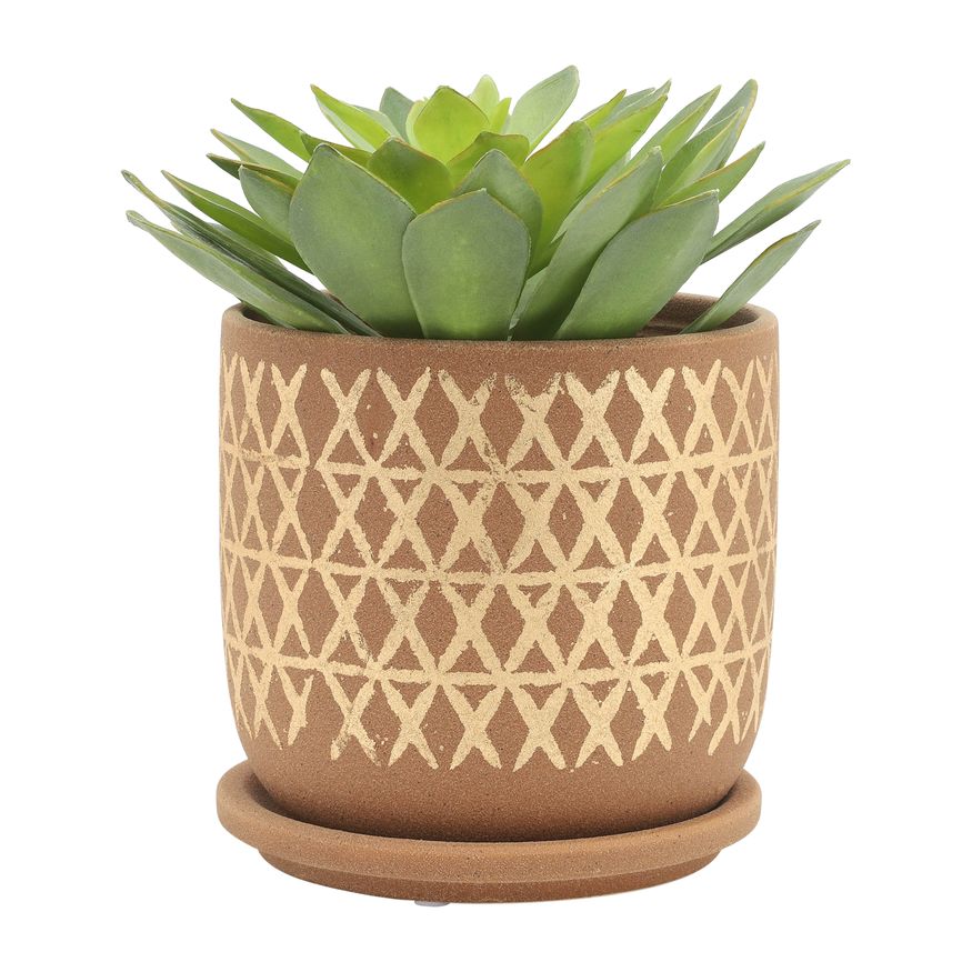 Sagebrook 5"/6" Cross Planters With Saucer (Set Of 2) - Tan