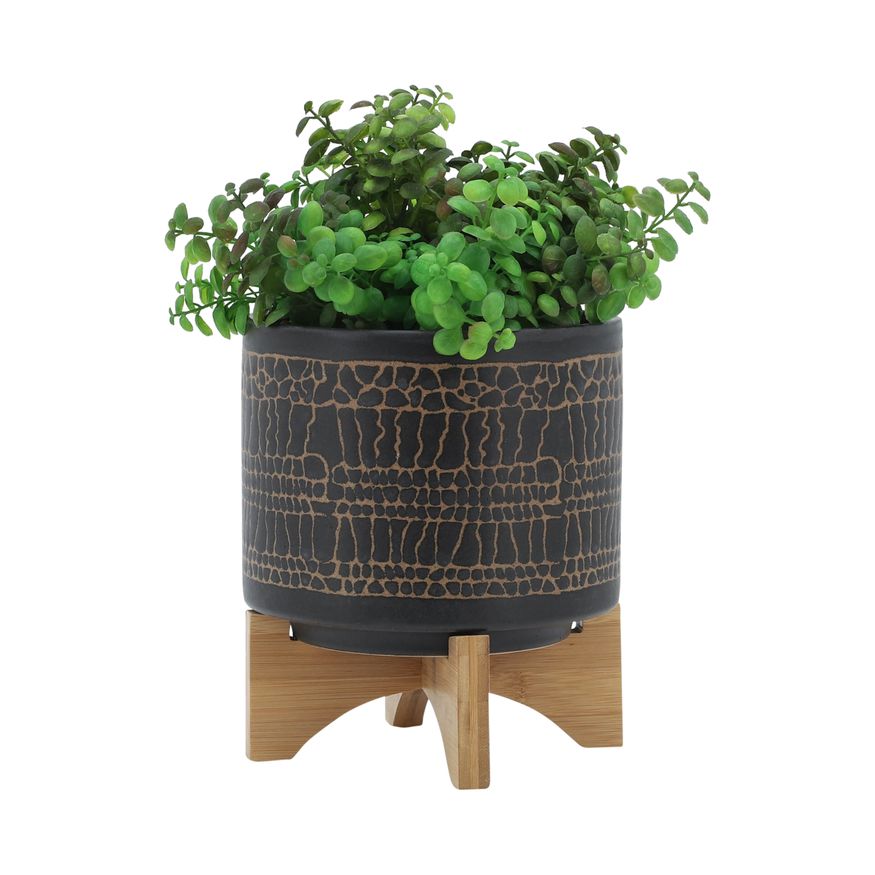 Sagebrook 8" Glazed Planter With Stand - Black