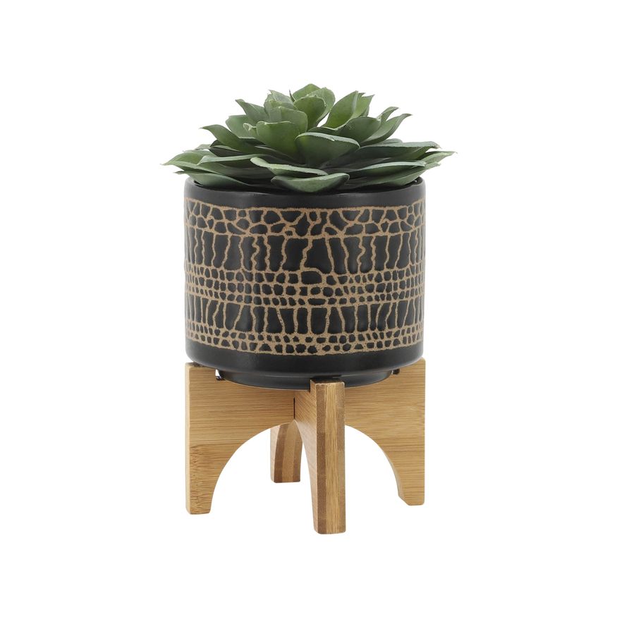 Sagebrook 5"/8" Glazed Planters With Stand (Set Of 2) - Black