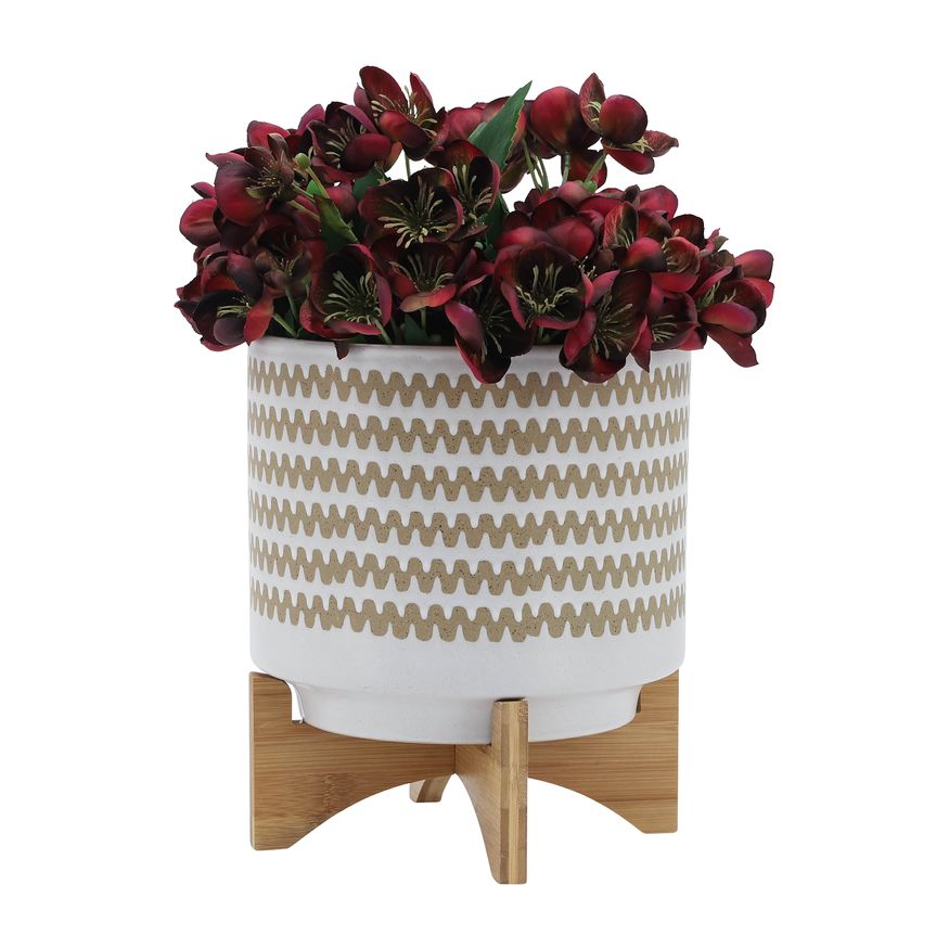 Sagebrook 10" Zig-zag Planter With Stand - White