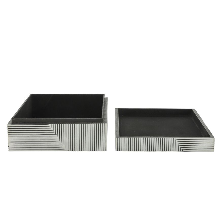 Sagebrook - Resin Ridged Boxes (Set Of 2) in White