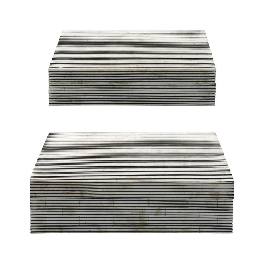 Sagebrook - Resin Pinstripe Boxes (Set Of 2) in Black/White