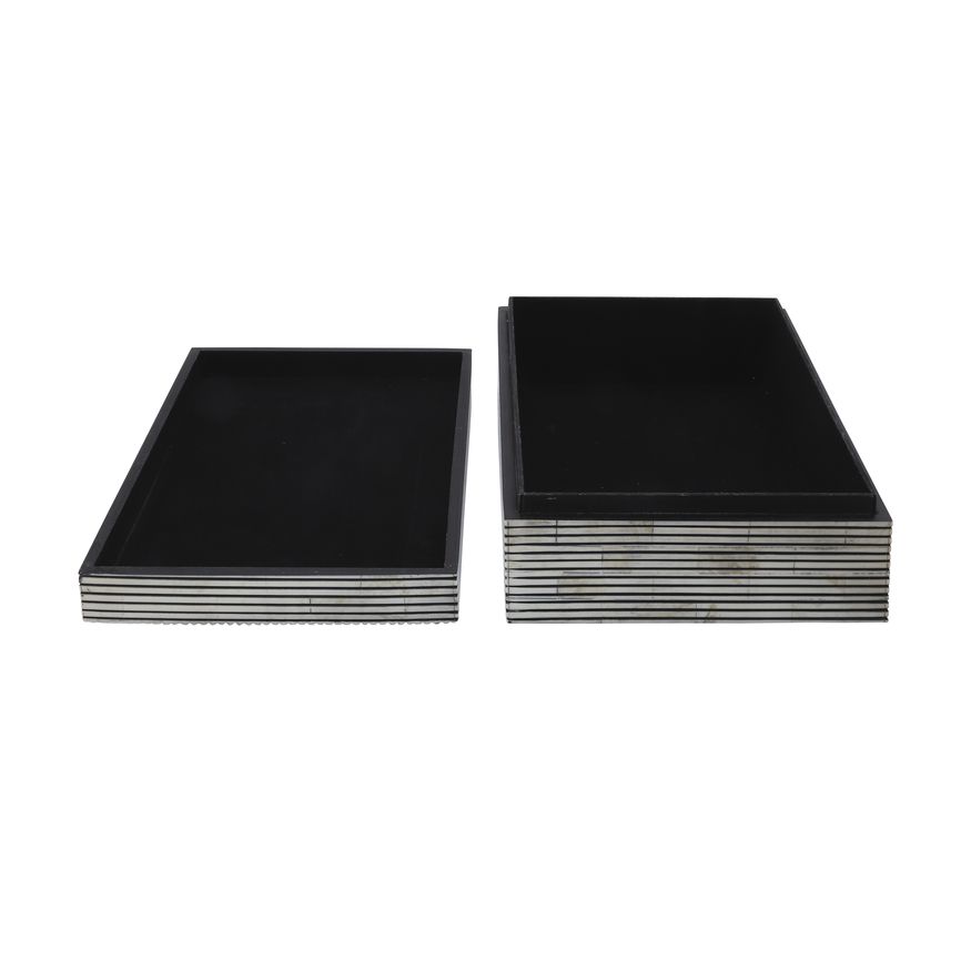 Sagebrook - Resin Pinstripe Boxes (Set Of 2) in Black/White