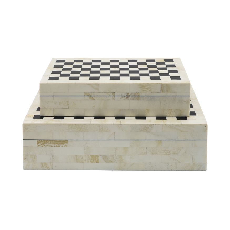 Sagebrook - Resin Checkered Boxes (Set Of 2) in Black/White