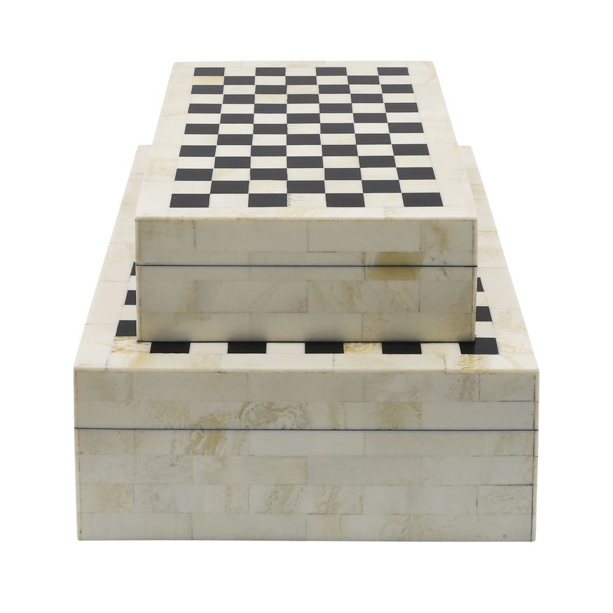 Sagebrook - Resin Checkered Boxes (Set Of 2) in Black/White