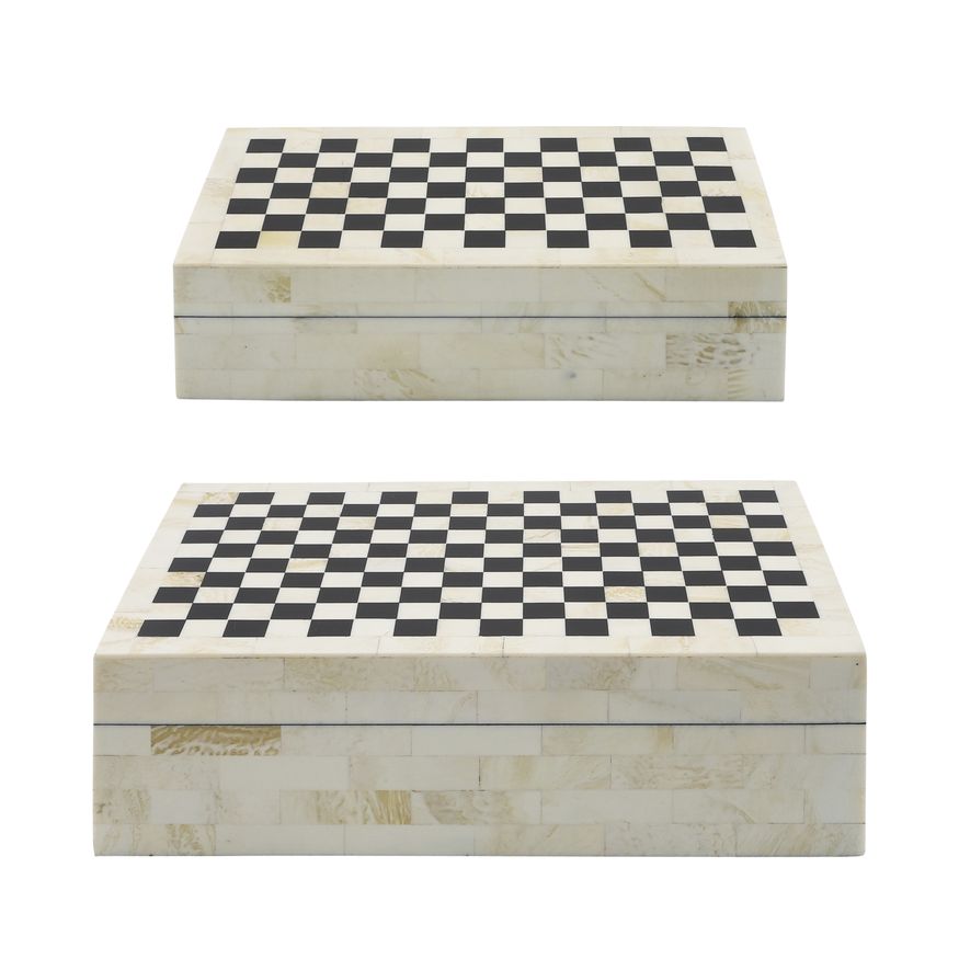 Sagebrook - Resin Checkered Boxes (Set Of 2) in Black/White