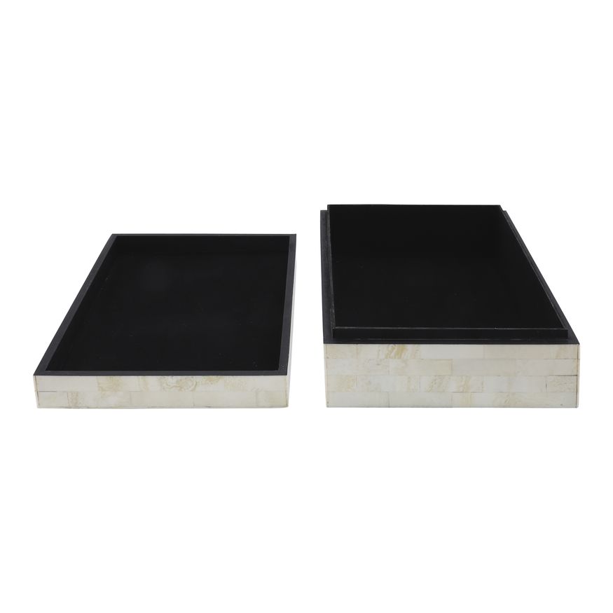 Sagebrook - Resin Checkered Boxes (Set Of 2) in Black/White