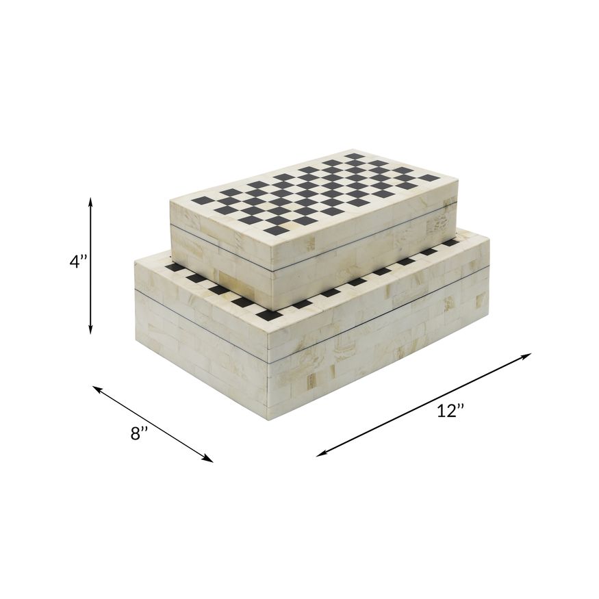 Sagebrook - Resin Checkered Boxes (Set Of 2) in Black/White