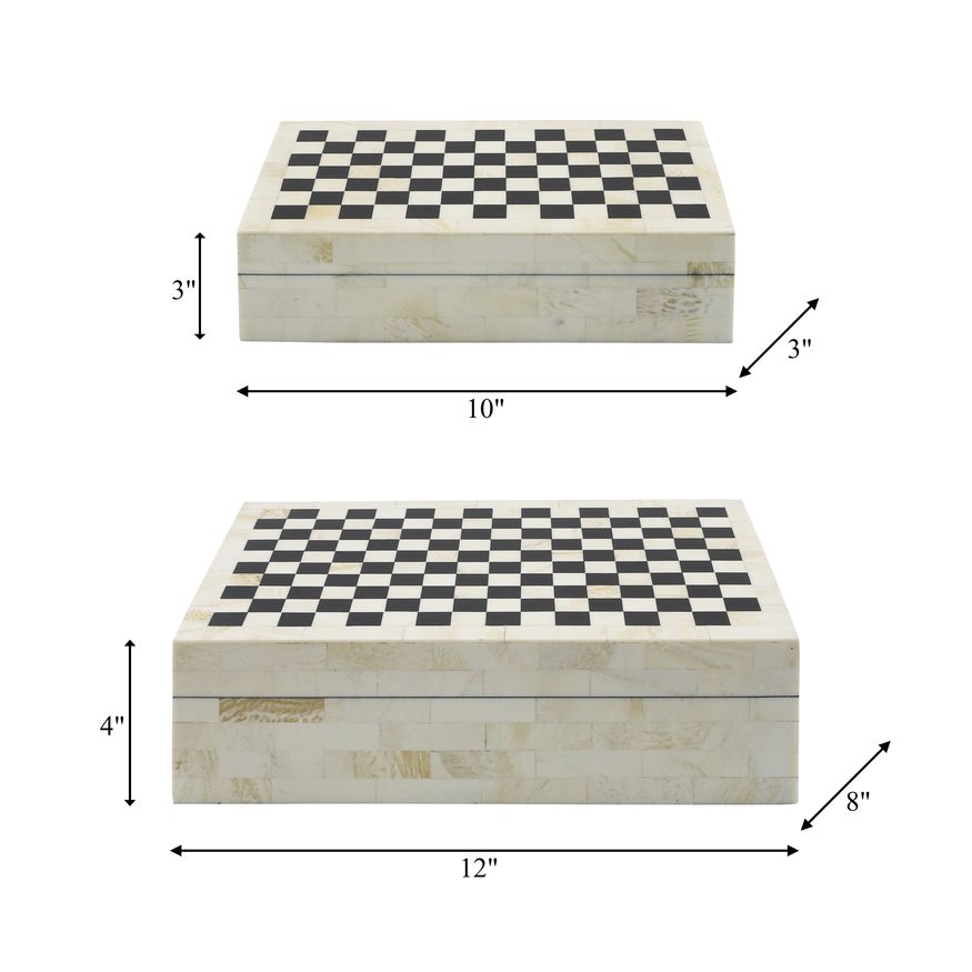 Sagebrook - Resin Checkered Boxes (Set Of 2) in Black/White