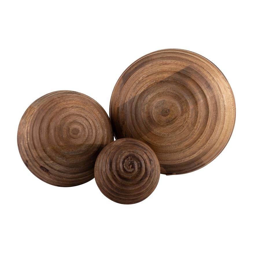 Sagebrook 8" Wooden Orb With Ridges - Natural