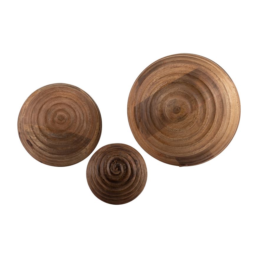 Sagebrook 8" Wooden Orb With Ridges - Natural