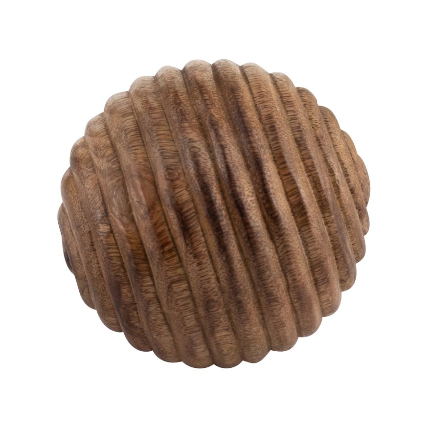 Sagebrook 4" Wooden Orb With Ridges - Natural