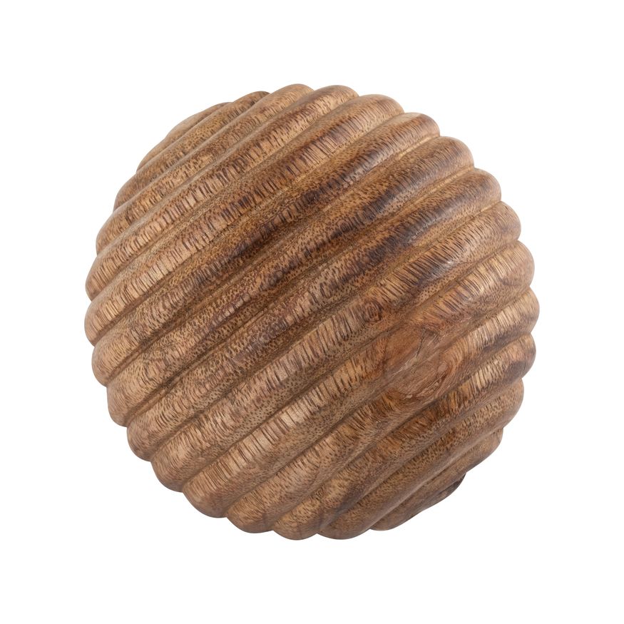 Sagebrook 4" Wooden Orb With Ridges - Natural