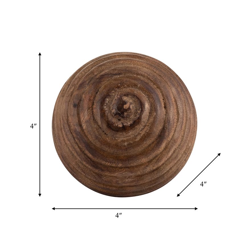 Sagebrook 4" Wooden Orb With Ridges - Natural