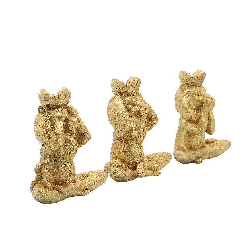 Sagebrook - 6" Resin Yoga Lion Set (Set Of 3) in Gold