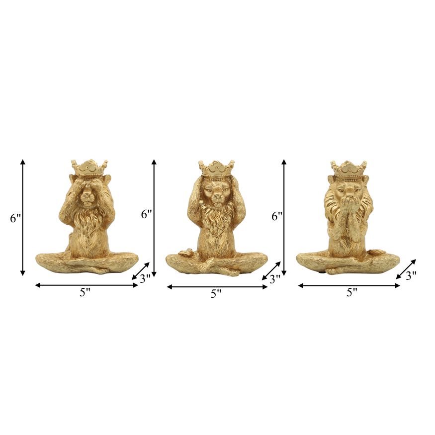 Sagebrook - 6" Resin Yoga Lion Set (Set Of 3) in Gold