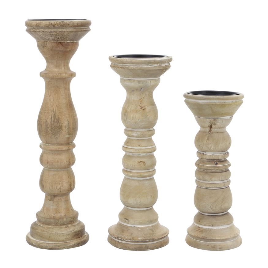 Sagebrook - 10" Wooden Pillar Holder in Natural