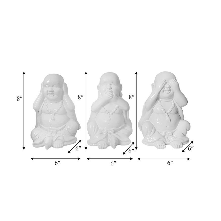 Sagebrook - Hear No, Speak No, See No Buddhas (Set Of 3) in White