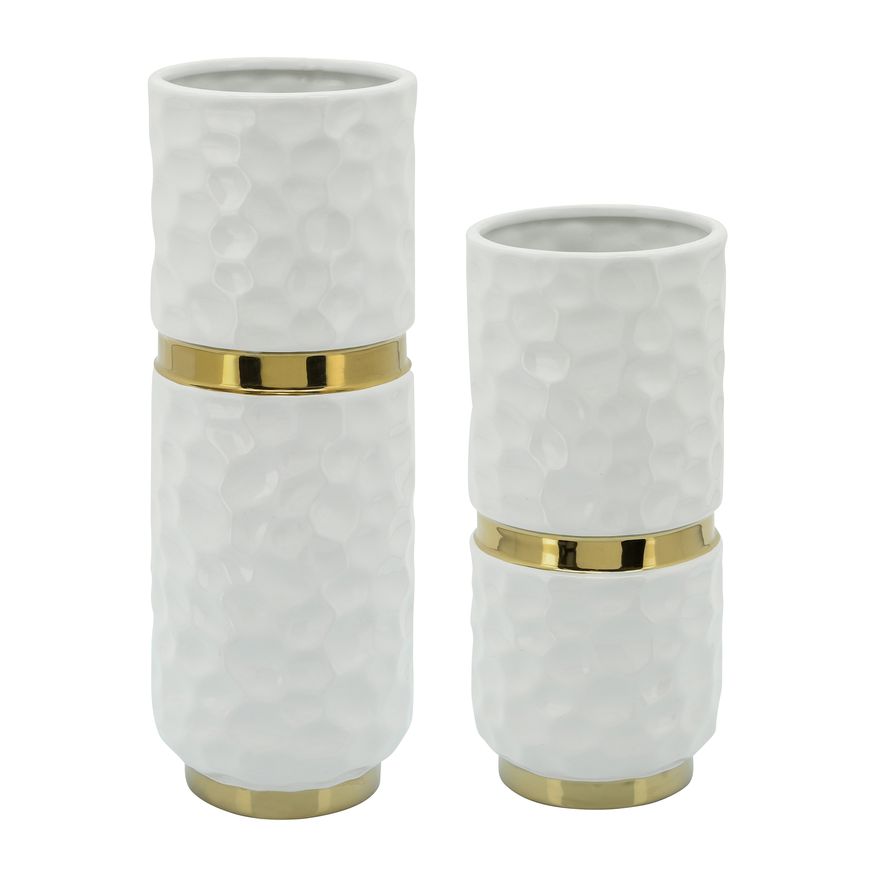 Sagebrook - 5x13" Belted Vase in White/Gold