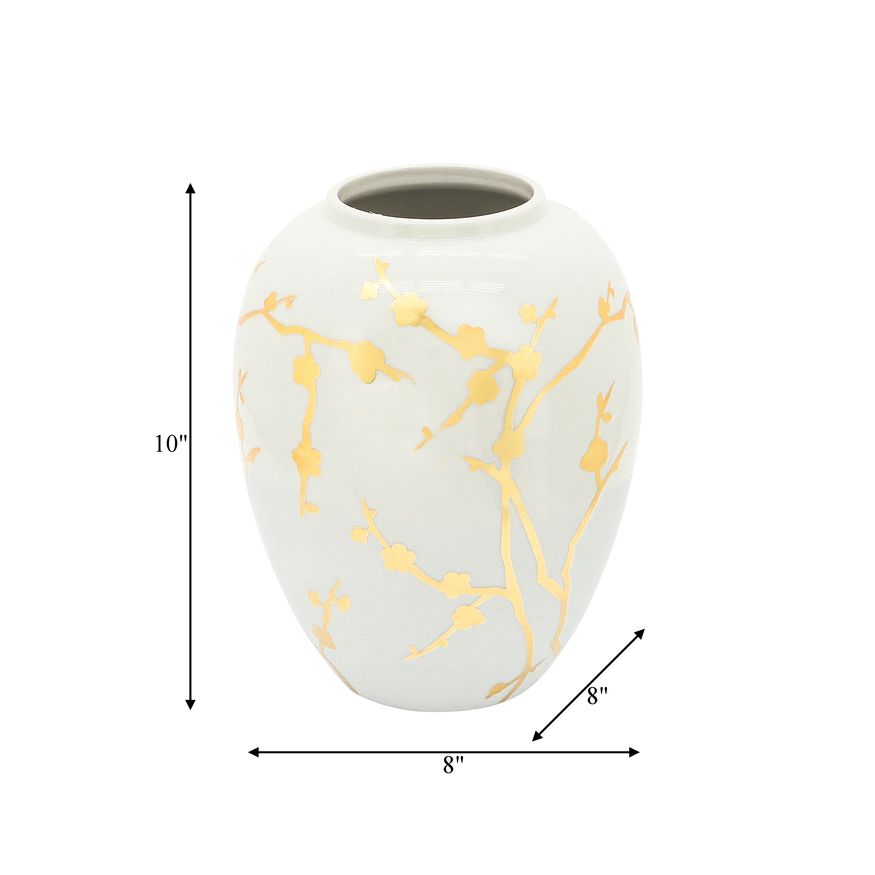 Sagebrook 10" Ceramic Vase With Gold Decal - White