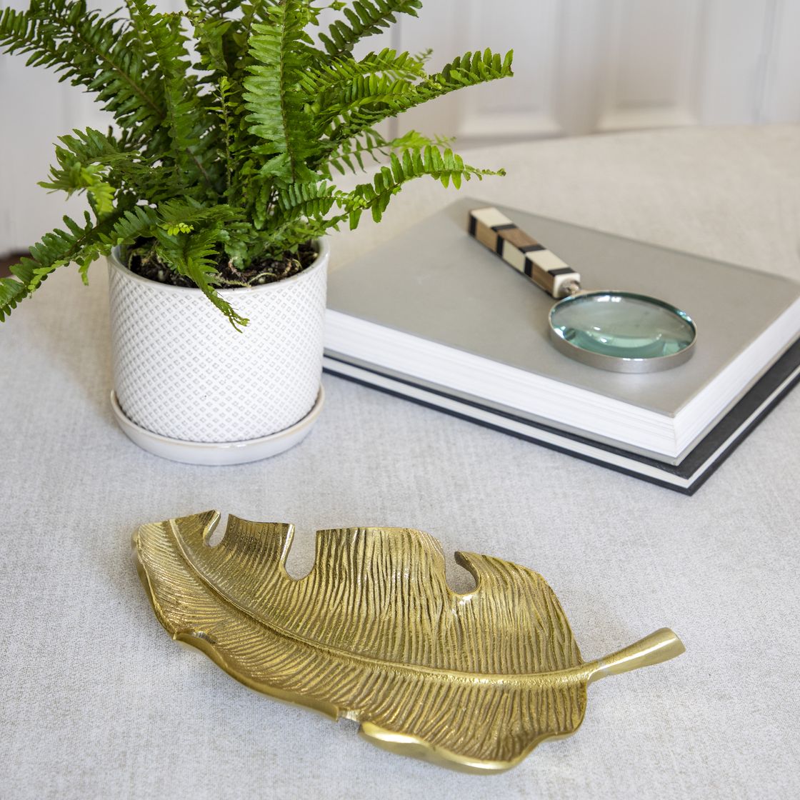 Sagebrook 13" Metal Tropical Leaf Tray - Gold