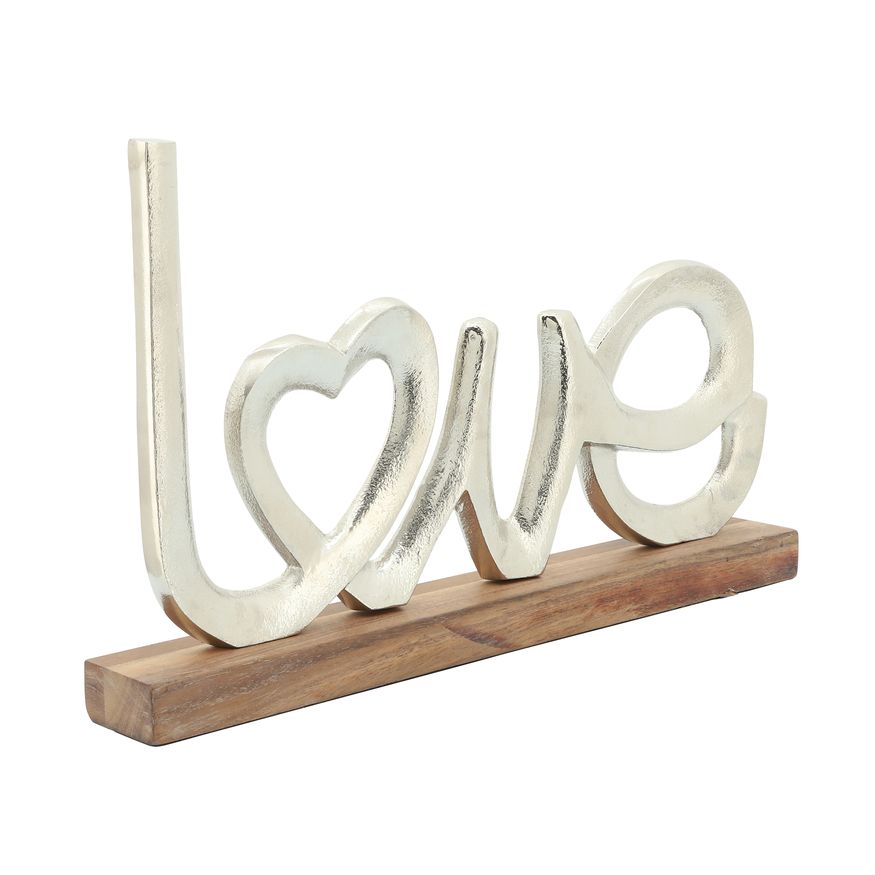 Sagebrook - 16" Metal Love On Wood Base in Silver