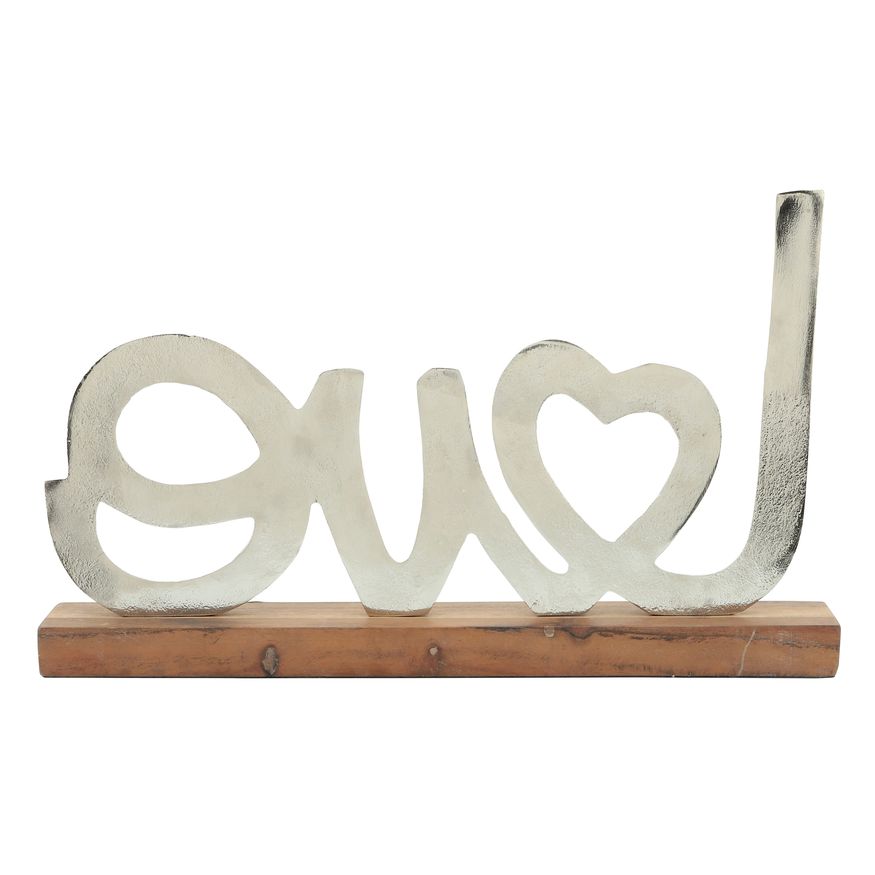 Sagebrook - 16" Metal Love On Wood Base in Silver