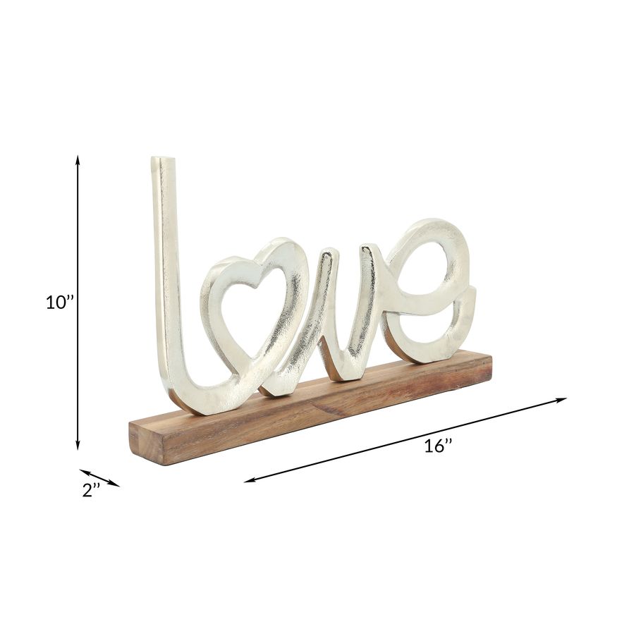 Sagebrook - 16" Metal Love On Wood Base in Silver