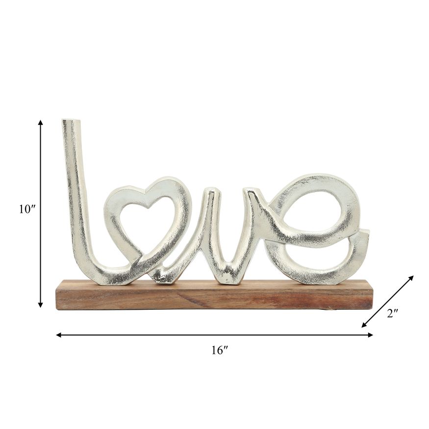 Sagebrook - 16" Metal Love On Wood Base in Silver