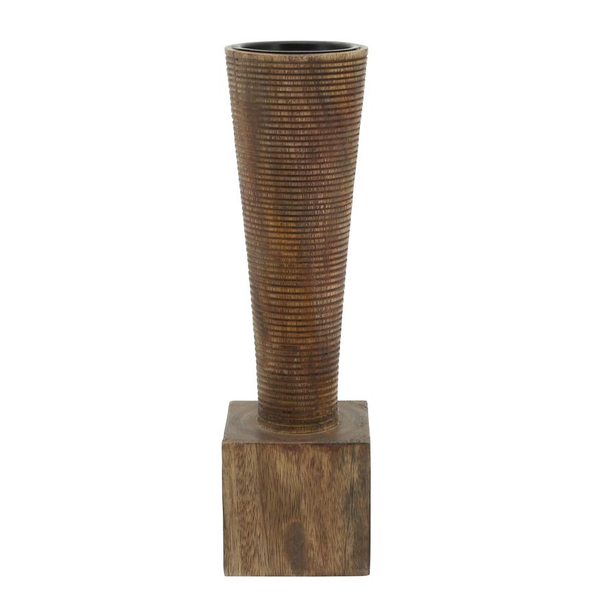 Sagebrook 13" Wood Geometric Candle Holder - Brown