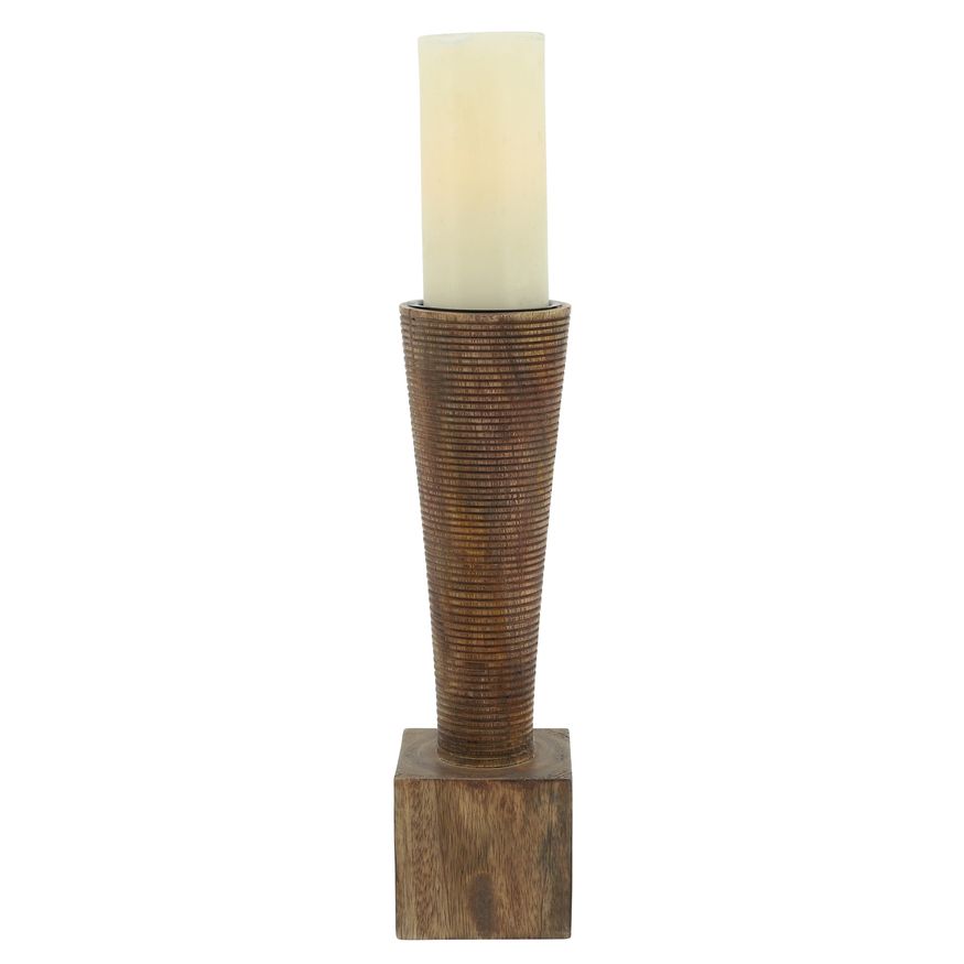 Sagebrook 13" Wood Geometric Candle Holder - Brown