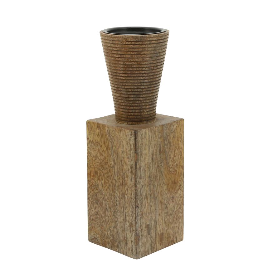 Sagebrook - 13" Wood Geometric Candle Holder