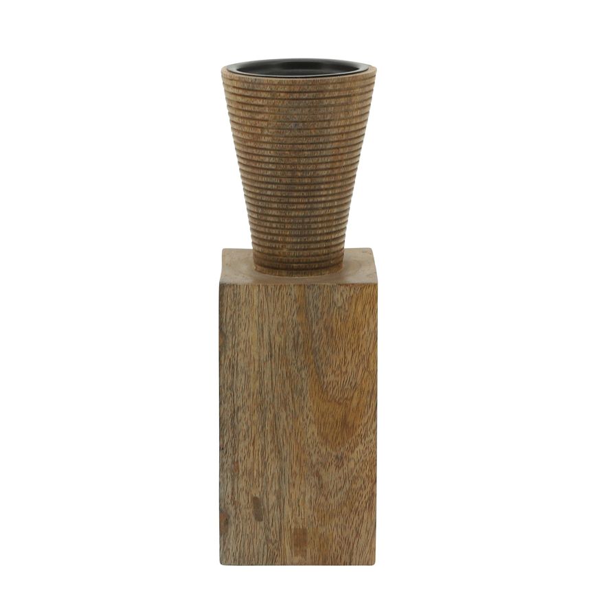 Sagebrook 11" Wood Geometric Candle Holder - Brown