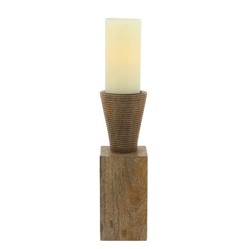 Sagebrook 11" Wood Geometric Candle Holder - Brown