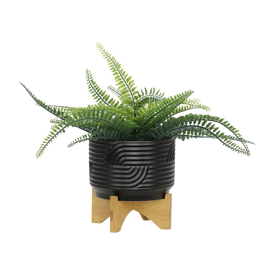 Sagebrook - 7" Abstract Ceramic Planter On Stand in Black